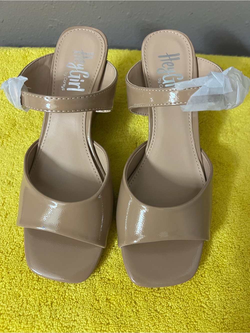 Nude Patent Slide Sandals
